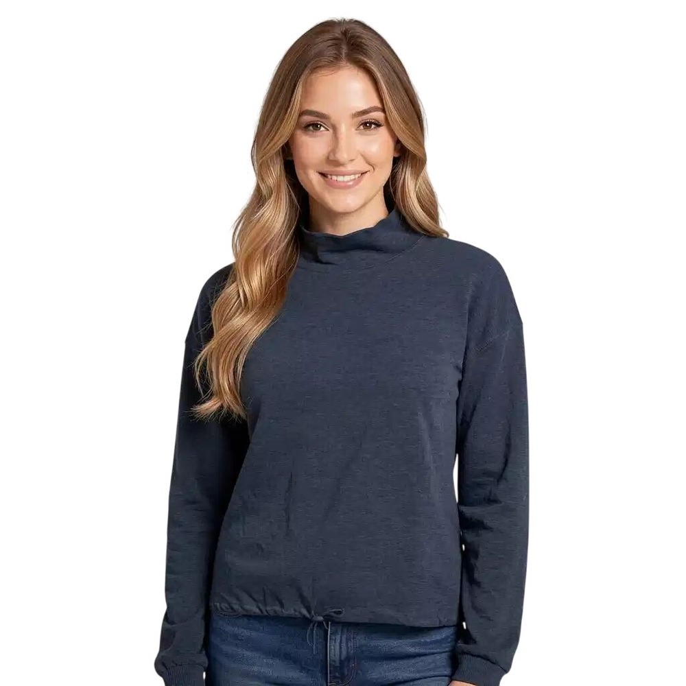 Soybu Womens Mock Neck Stretch Jersey Pullover Navy Blue Heather Top XL NWT